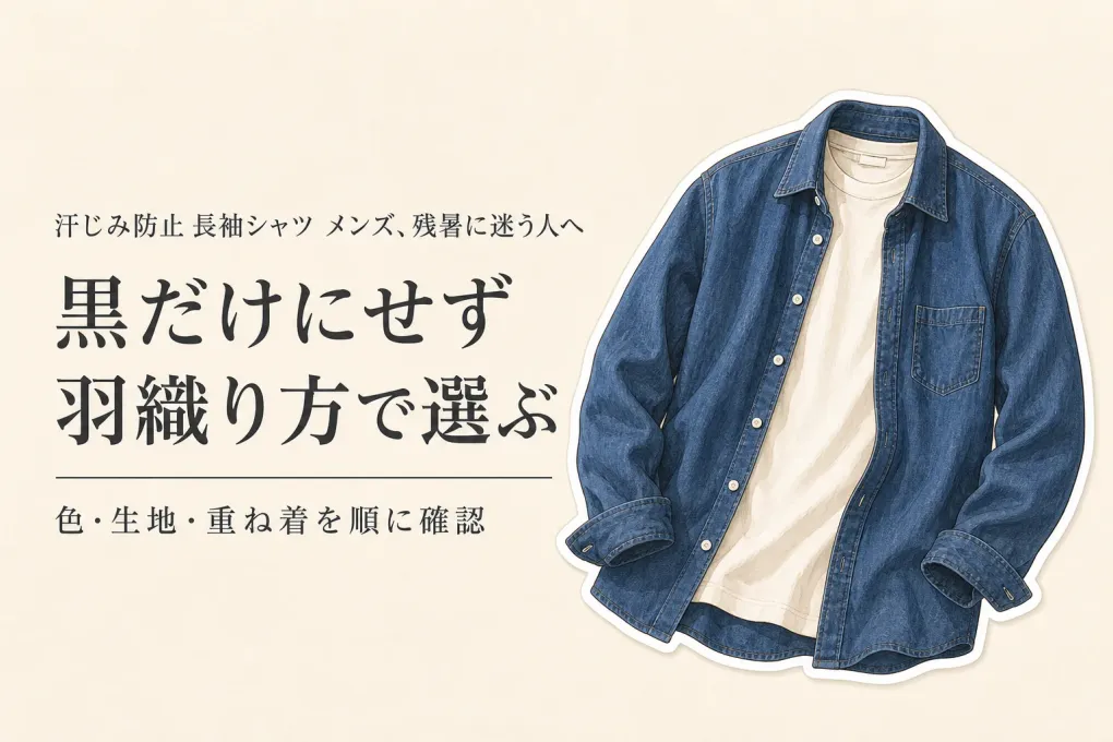 汗じみ防止 長袖シャツ メンズは黒だけ？残暑から秋口の色・生地・重ね着を比較
