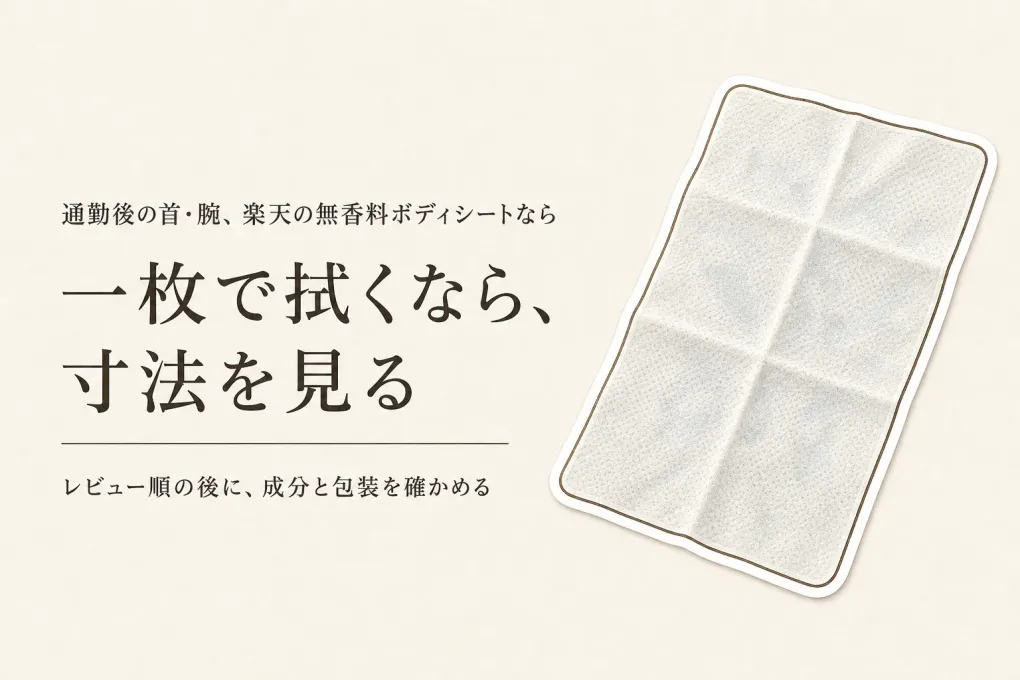 楽天でレビュー数が多い無香料ボディシートを比べる｜通勤後に首・腕を一枚で拭くならサイズはどう選ぶ？